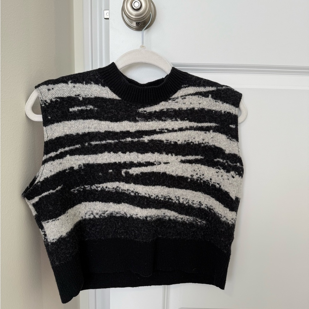All Saints Black and White Patterned Sweater Vest